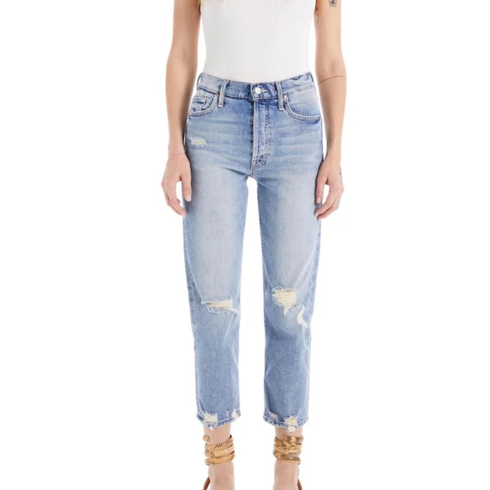 Mother Denim The Tomcat Distressed Cropped Straight Leg Jeans